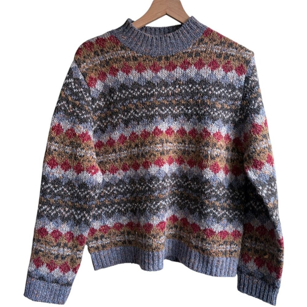Vintage 1990s Knit Mock Neck Sweater Abstract Pattern Preppy Knits Medium